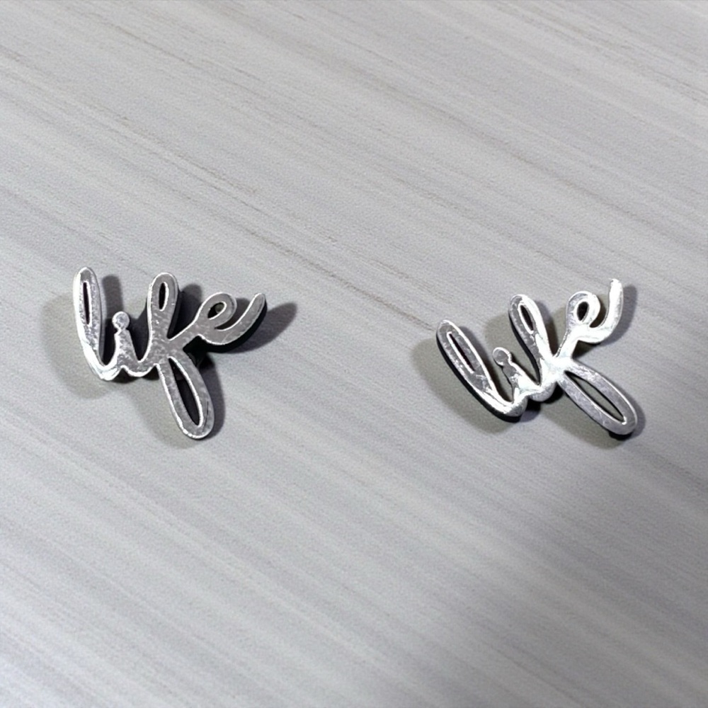 ❤️ NWT! Paparazzi ‘Life’ Silver Script Post Earrings